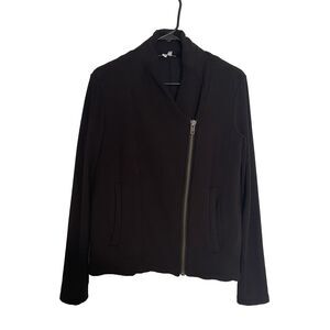 Helmut Lang Black Asymmetrical Zipper Sweater Jacket Pockets Women's Size Small